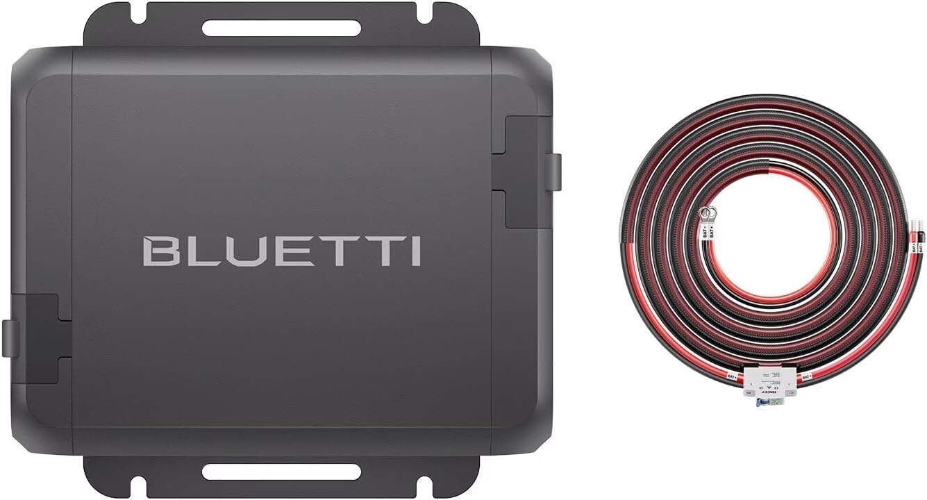 BLUETTI Charger 1 fast alternator charger connected to a portable power station inside a modern camper van