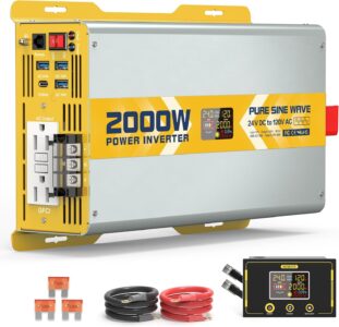 XWJNE 2000W Pure Sine Wave Power Inverter 24V DC to 120V AC with LCD display and remote control.
