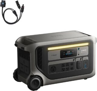 Anker SOLIX F3000 Portable Power Station on wheels being used in a modern kitchen during a power outage