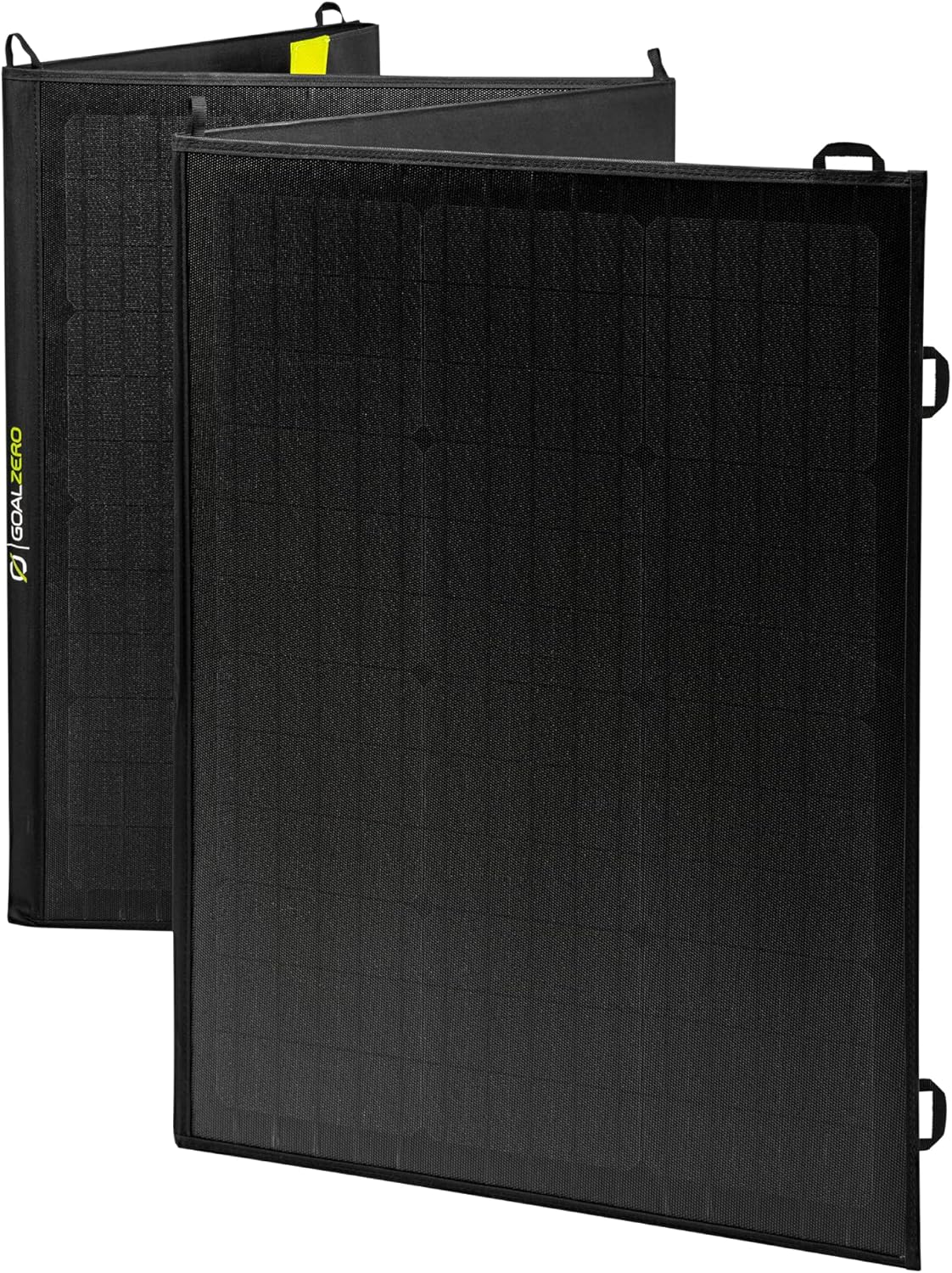 Goal Zero Nomad 200 Watt Solar Panel folded and standing on a rocky terrain during sunset